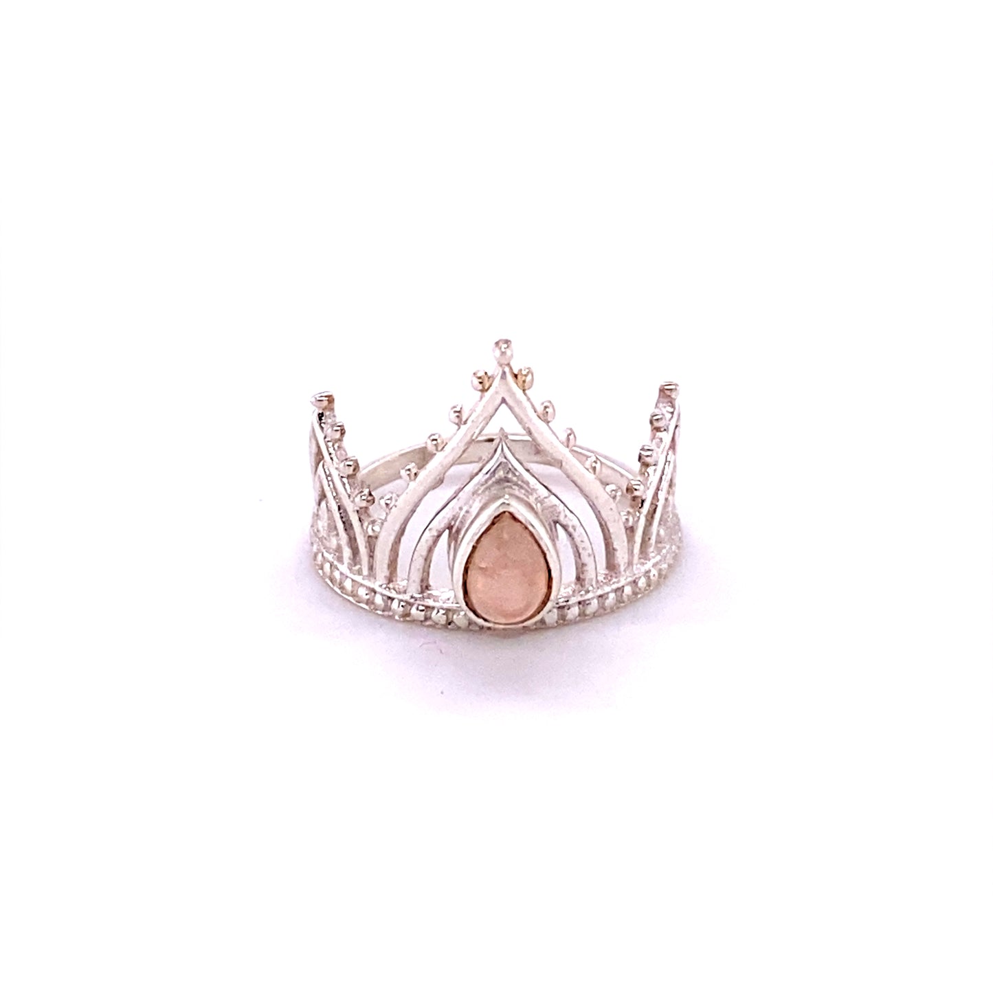 
                  
                    A Henna Crown Ring with Natural Gemstones adorned with a henna-style silverwork and featuring a rose quartz, the Super Silver Henna Crown Ring with Natural Gemstones.
                  
                