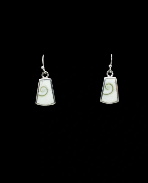 A splendid pair of Super Silver Shiva Shell Dangle Earrings with a spiral design.