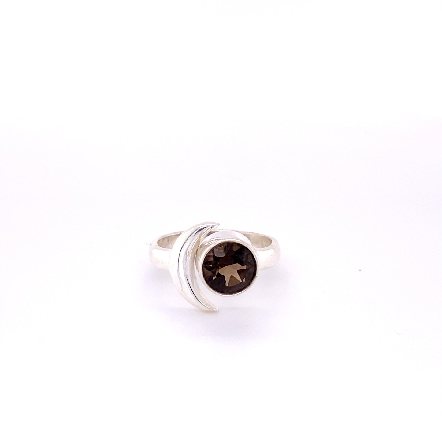 
                  
                    A Crescent Moon Ring with Natural Gemstones from Super Silver, featuring a smoky quartz gemstone set in .925 sterling silver.
                  
                