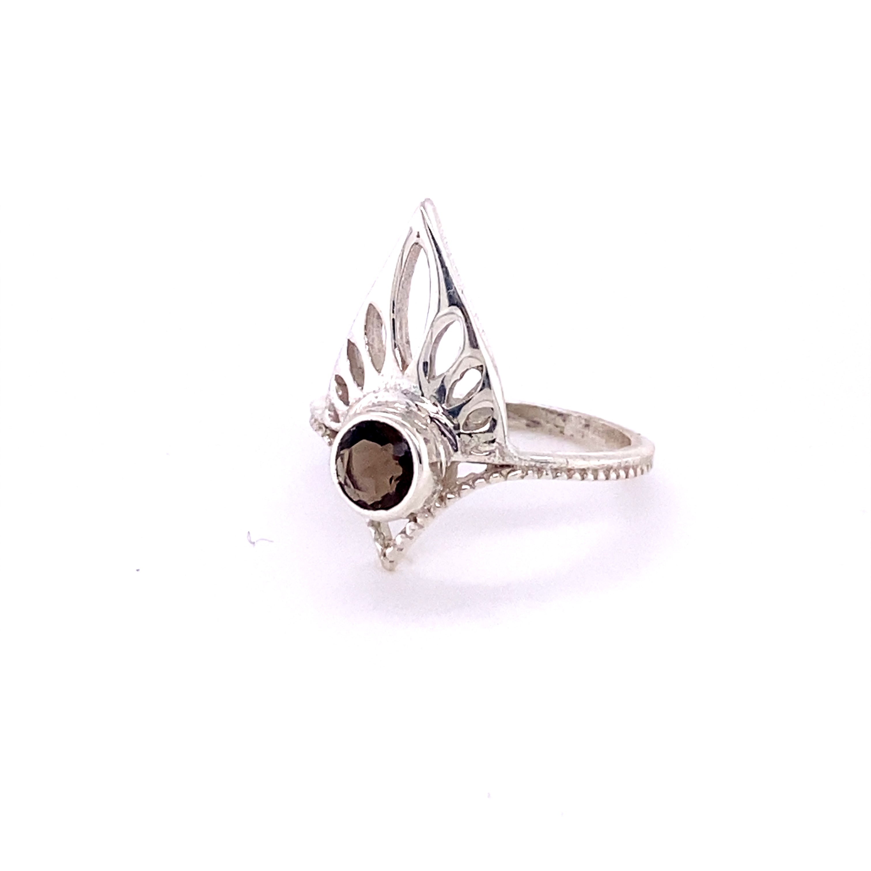 A unique Super Silver Henna Shield Ring with Natural Gemstones featuring a striking black stone in the center.