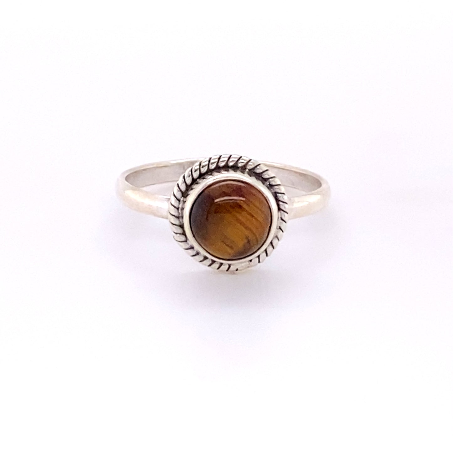 
                  
                    A boho-inspired Simple Round Gemstone Ring with Rope Border adorned with a captivating tiger eye stone.
                  
                