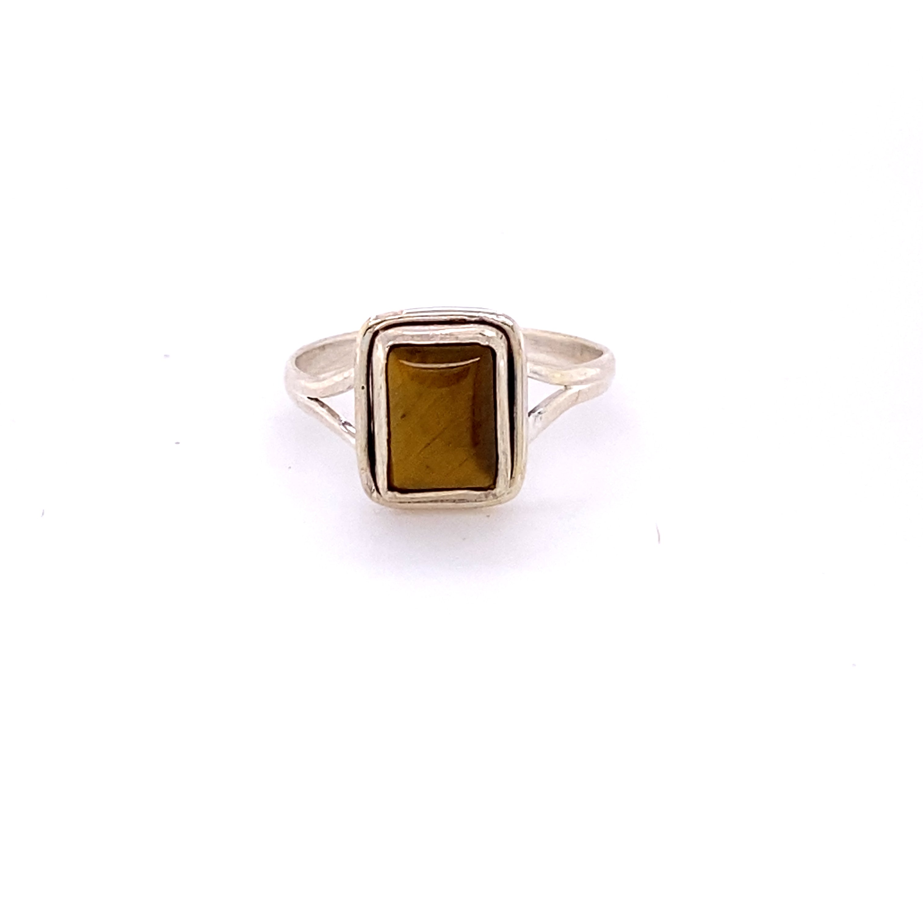 A Simple Square Gemstone Ring on a white background.