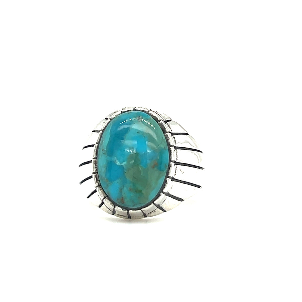 A Kingman Turquoise Oval Signet Ring set in a Super Silver ring.
