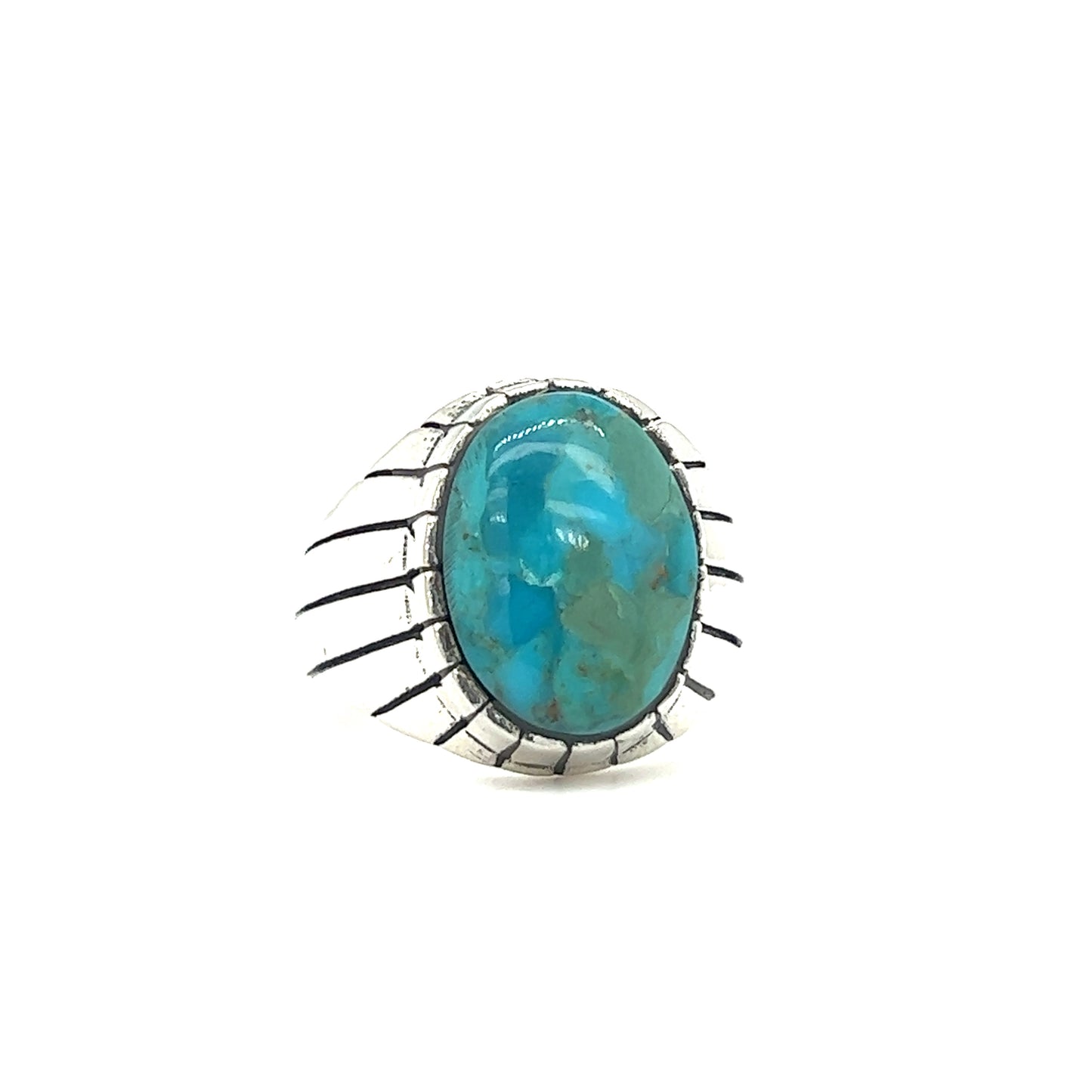 An Kingman Turquoise Oval Signet Ring on a white background from the brand Super Silver.