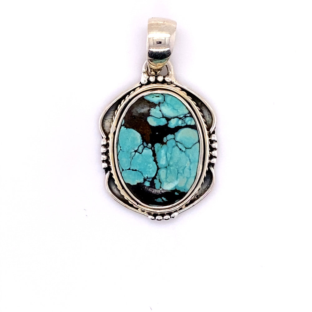 
                  
                    A Super Silver handmade Natural Turquoise Pendant with an Oval Shield Setting.
                  
                