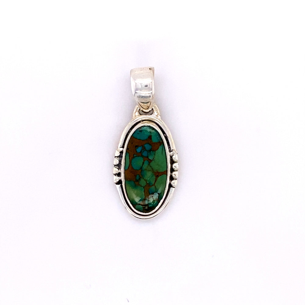 
                  
                    A handmade Super Silver Natural Turquoise Elongated Oval Pendant.
                  
                