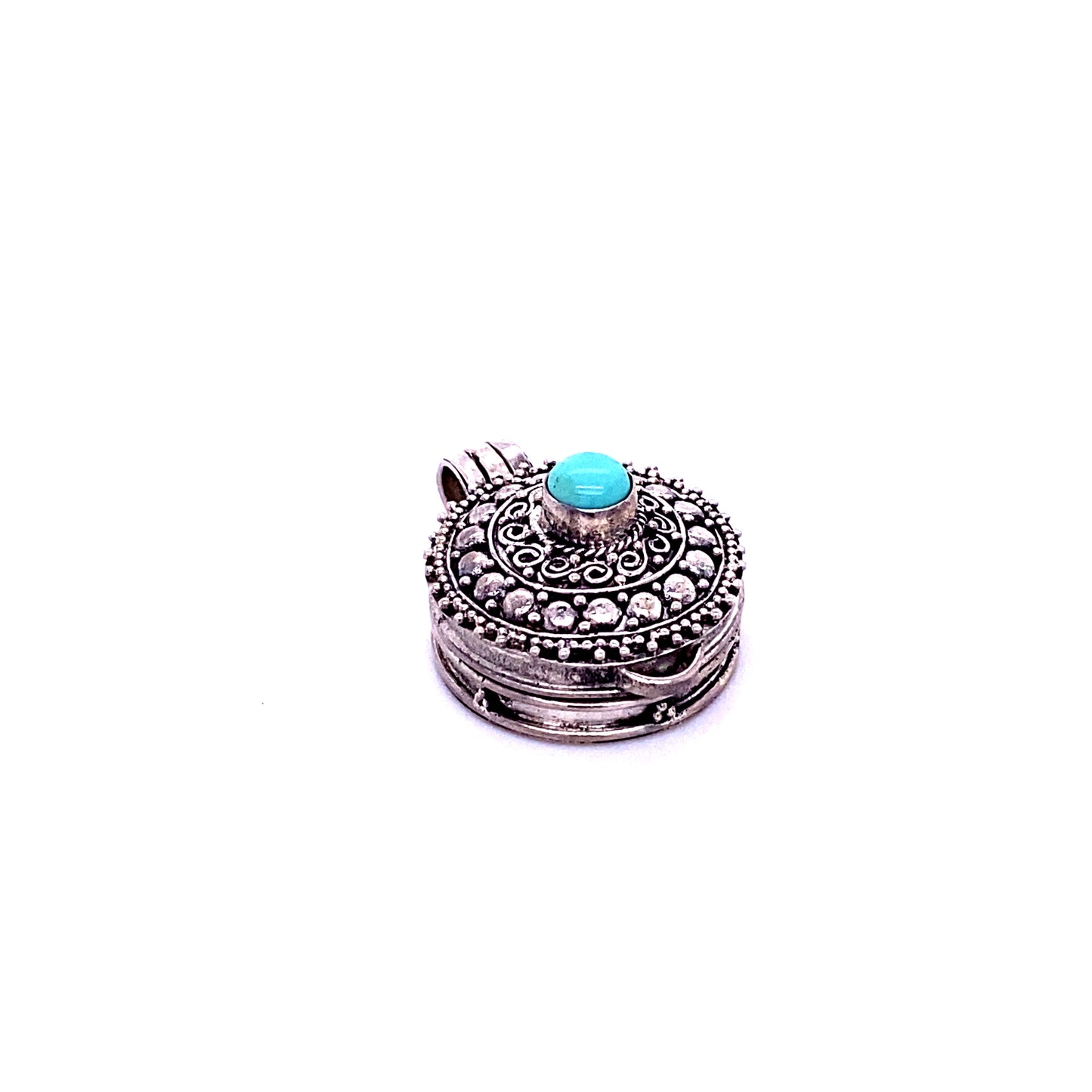 
                  
                    A Super Silver Stone Poison Locket with a turquoise stone.
                  
                