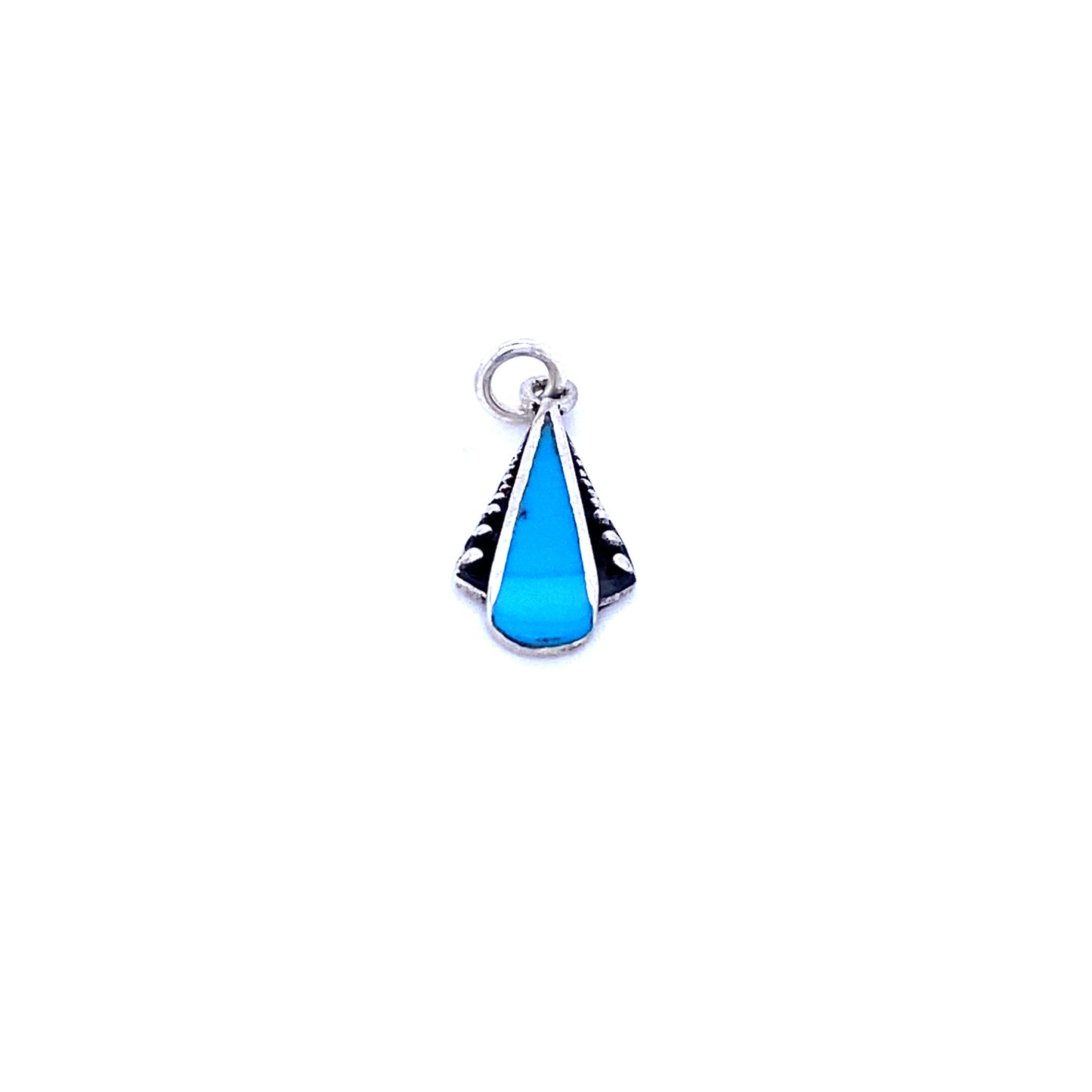 
                  
                    A Super Silver Teardrop Pendant with Inlaid Stones and Ball Border on a white background.
                  
                