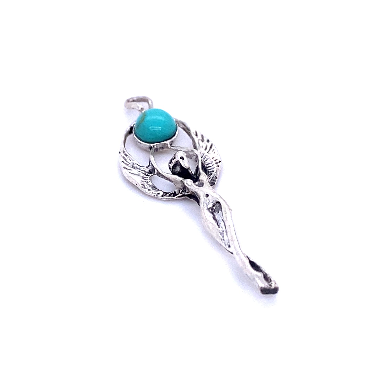A Fairy Angel Turquoise Pendant by Super Silver featuring a winged maiden.