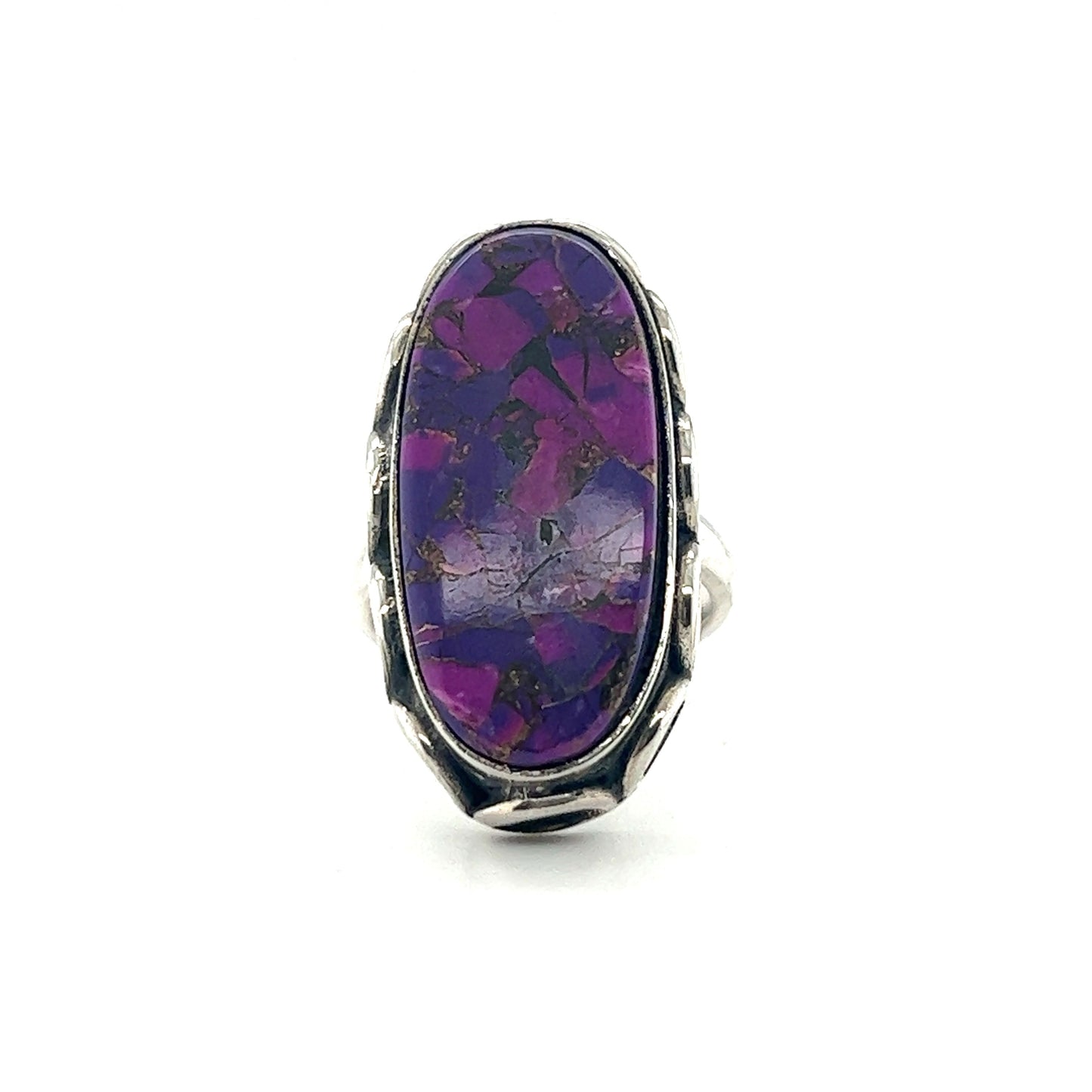 
                  
                    A Super Silver Statement Purple Turquoise Ring on a white background.
                  
                