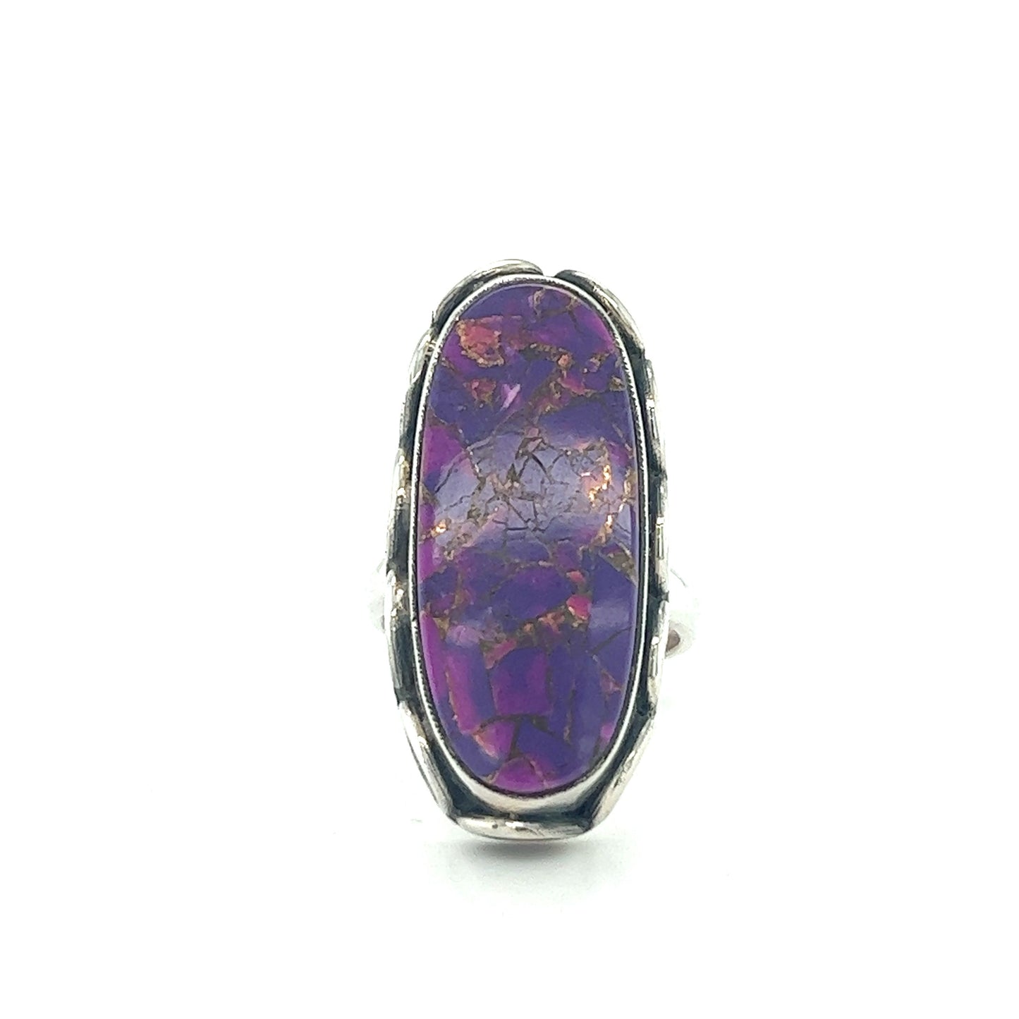 
                  
                    A Super Silver statement purple turquoise ring on a white background.
                  
                