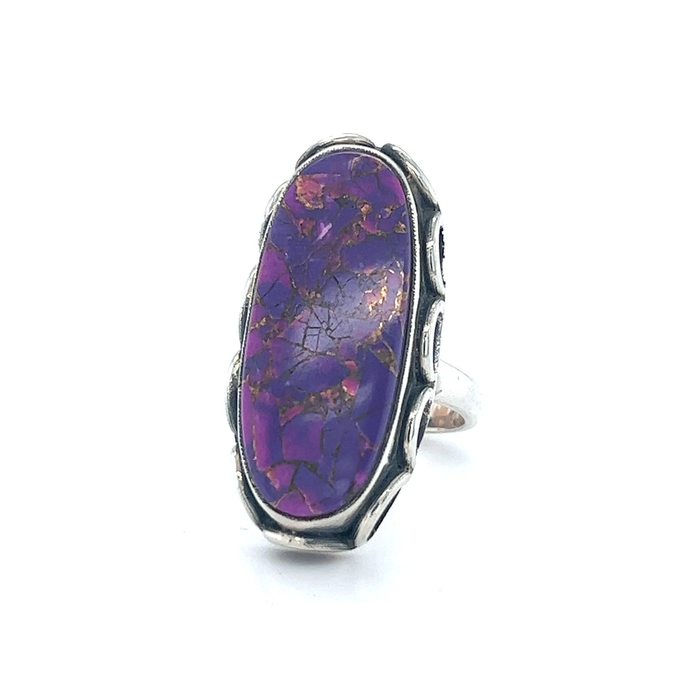 
                  
                    A Super Silver Statement Purple Turquoise Ring on a white background.
                  
                
