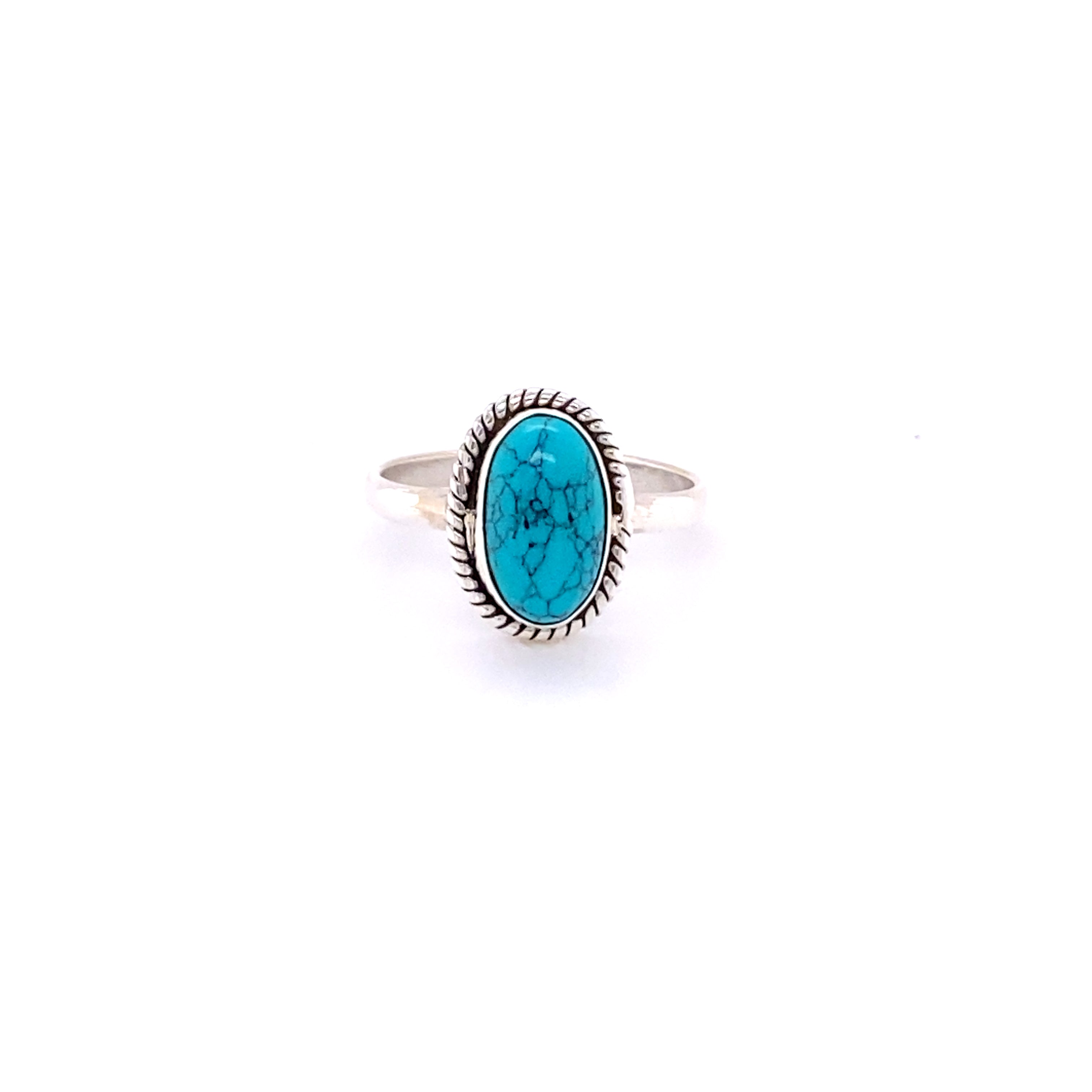 Simple Oval Turquoise Ring with Twisted Rope Border
