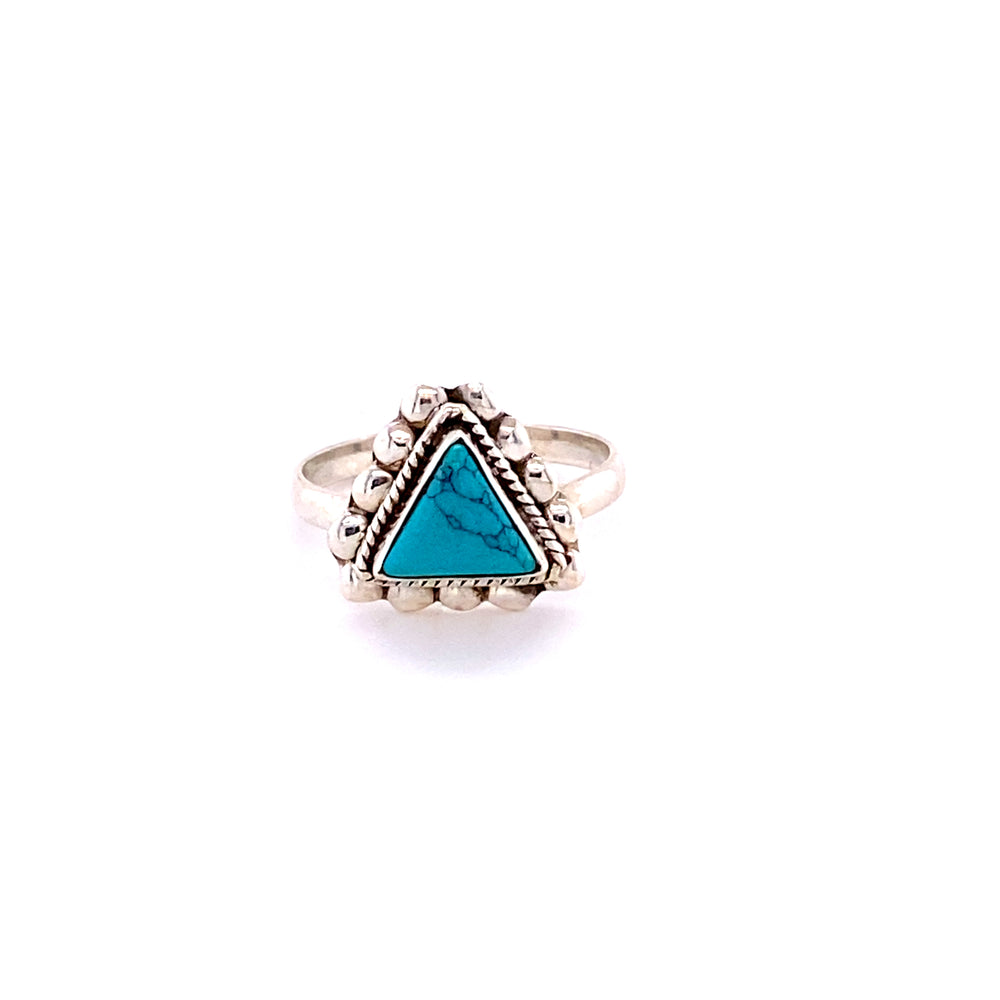 
                  
                    A Triangle Gemstone Ring with Beads, from the Super Silver brand, with a turquoise stone in the middle, set in .925 Sterling Silver.
                  
                
