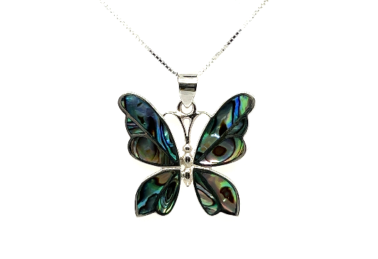 
                  
                    A Medium Butterfly Pendant with a stone accent on a Super Silver chain.
                  
                