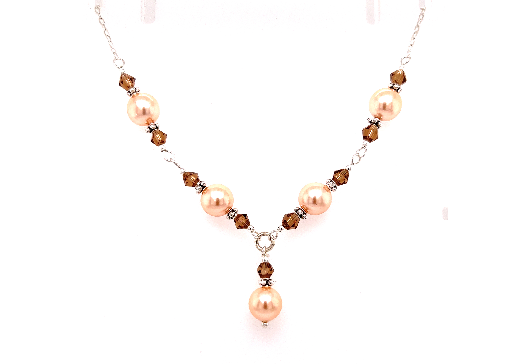 A Super Silver necklace with brown pearls and Shell Pearl and Smokey Quartz.