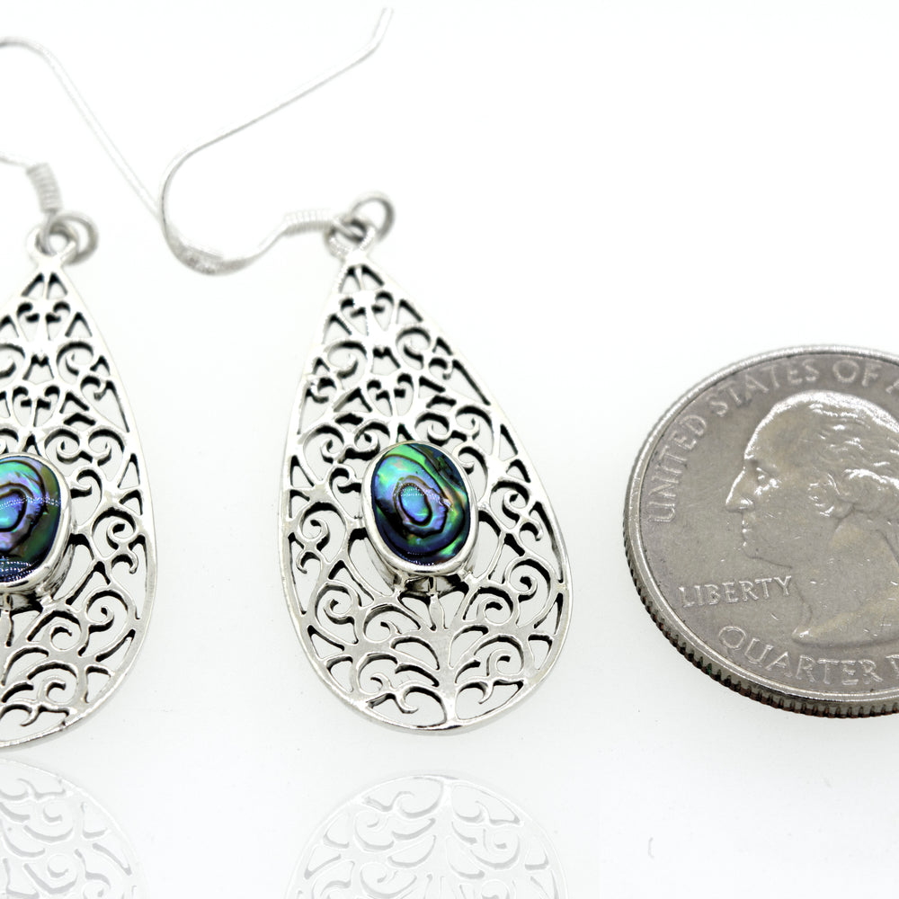 A pair of Elegant Teardrop Shape Abalone Earrings by Super Silver.