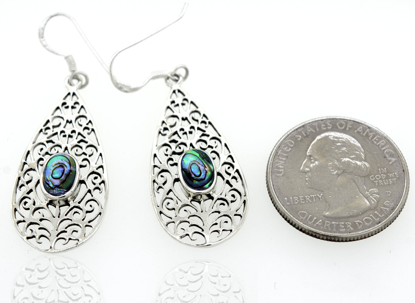
                  
                    A pair of Elegant Teardrop Shape Abalone Earrings by Super Silver.
                  
                