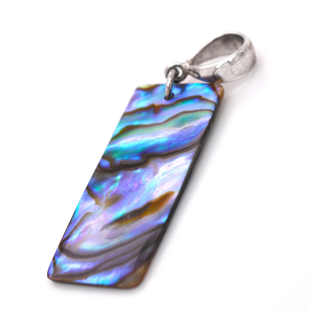 A Rectangular Abalone Slab Pendant by Super Silver on a white background.