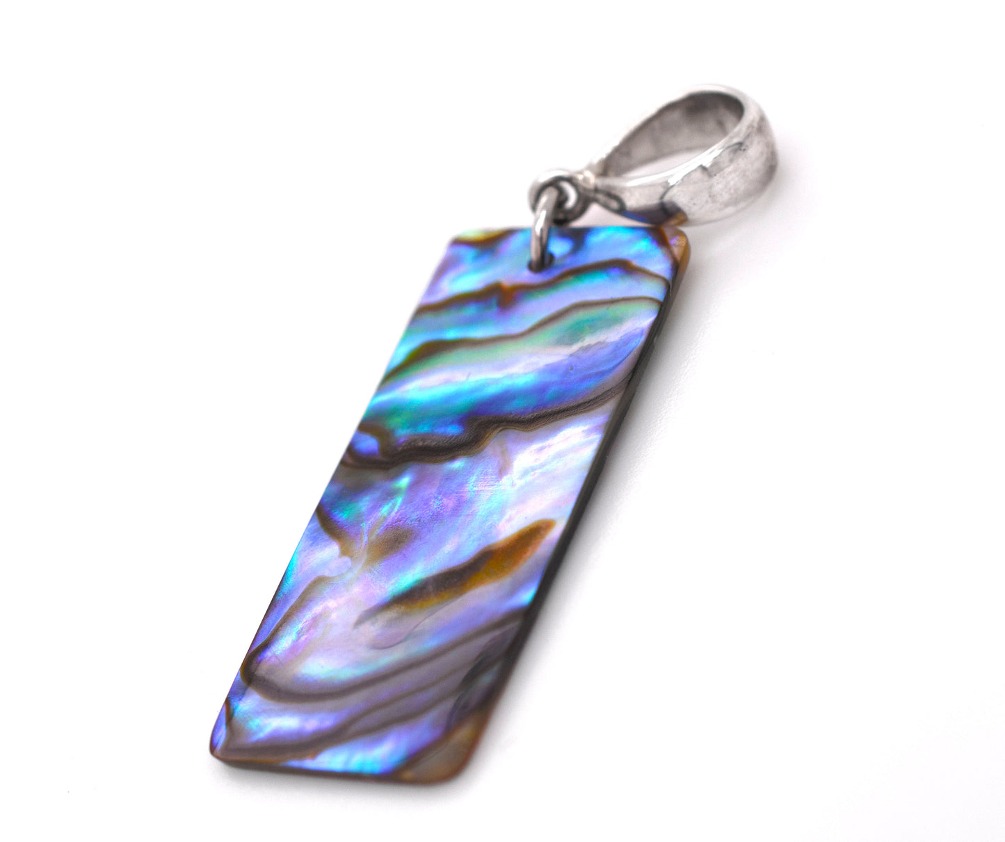 A Rectangular Abalone Slab Pendant by Super Silver on a white background.