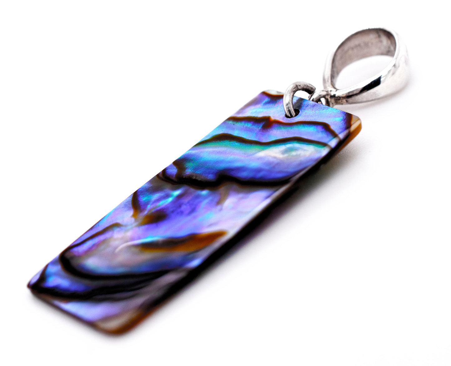 
                  
                    A Rectangular Abalone Slab Pendant by Super Silver on a white background.
                  
                