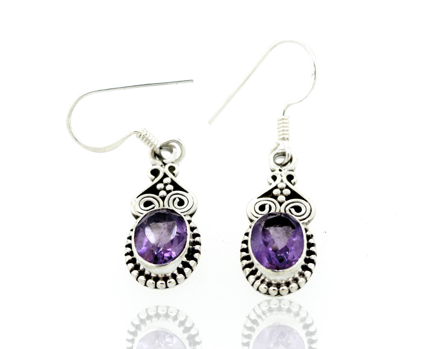 
                  
                    Oval Amethyst Earrings With Ball Border by Super Silver.
                  
                