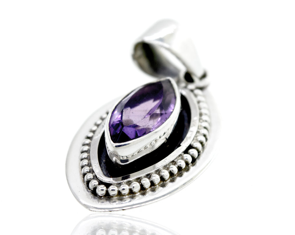 Beautiful Marquise Shaped Amethyst Pendant With Beads Design