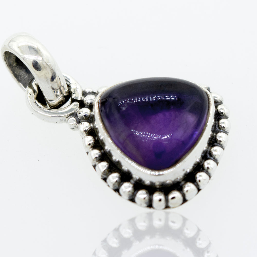 Beautiful Super Silver Triangular Shape Amethyst Pendant With Beads Design in a sterling silver setting.