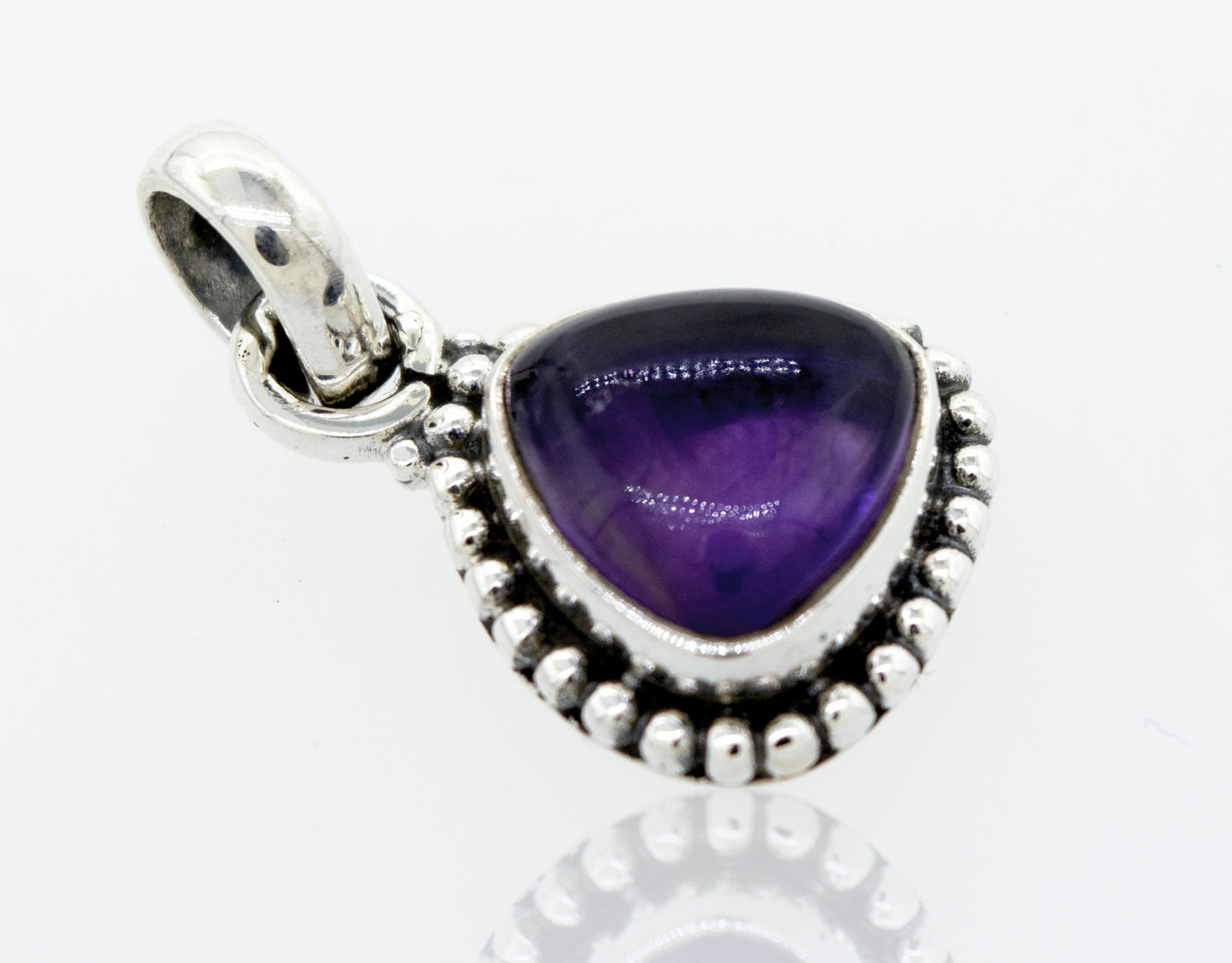 Beautiful Super Silver Triangular Shape Amethyst Pendant With Beads Design in a sterling silver setting.
