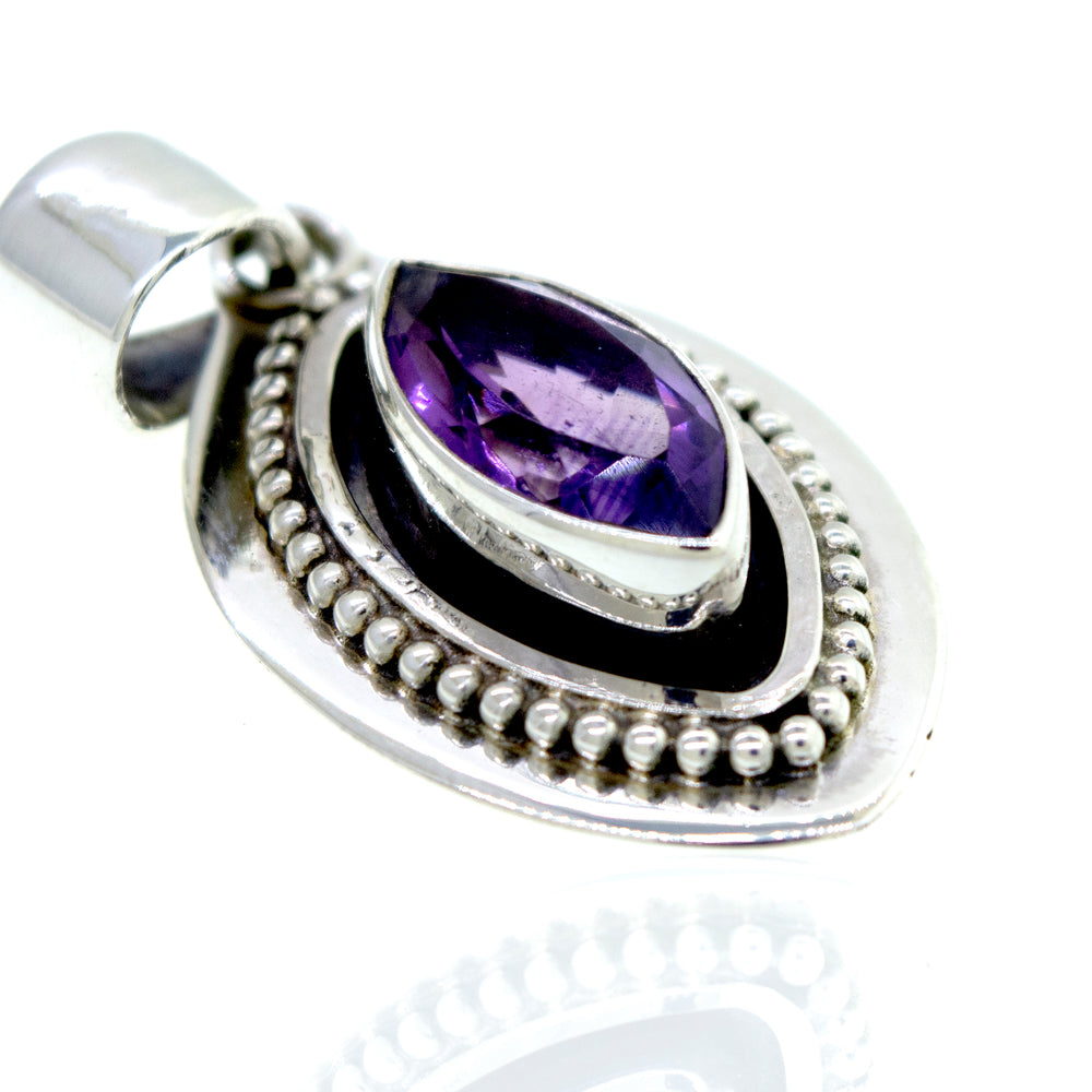 
                  
                    Beautiful Marquise Shaped Amethyst Pendant With Beads Design in sterling silver from Super Silver.
                  
                