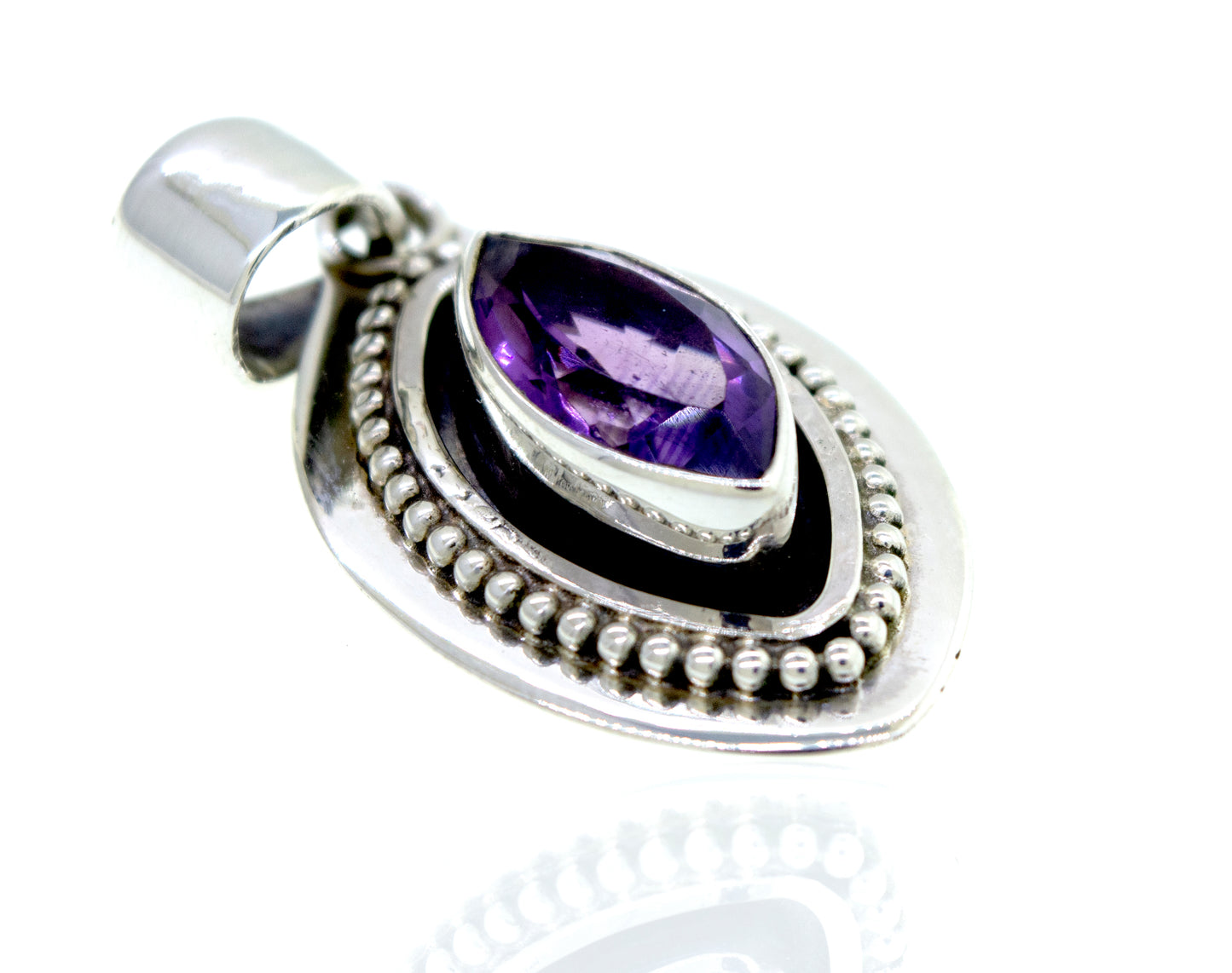 
                  
                    Beautiful Marquise Shaped Amethyst Pendant With Beads Design in sterling silver from Super Silver.
                  
                