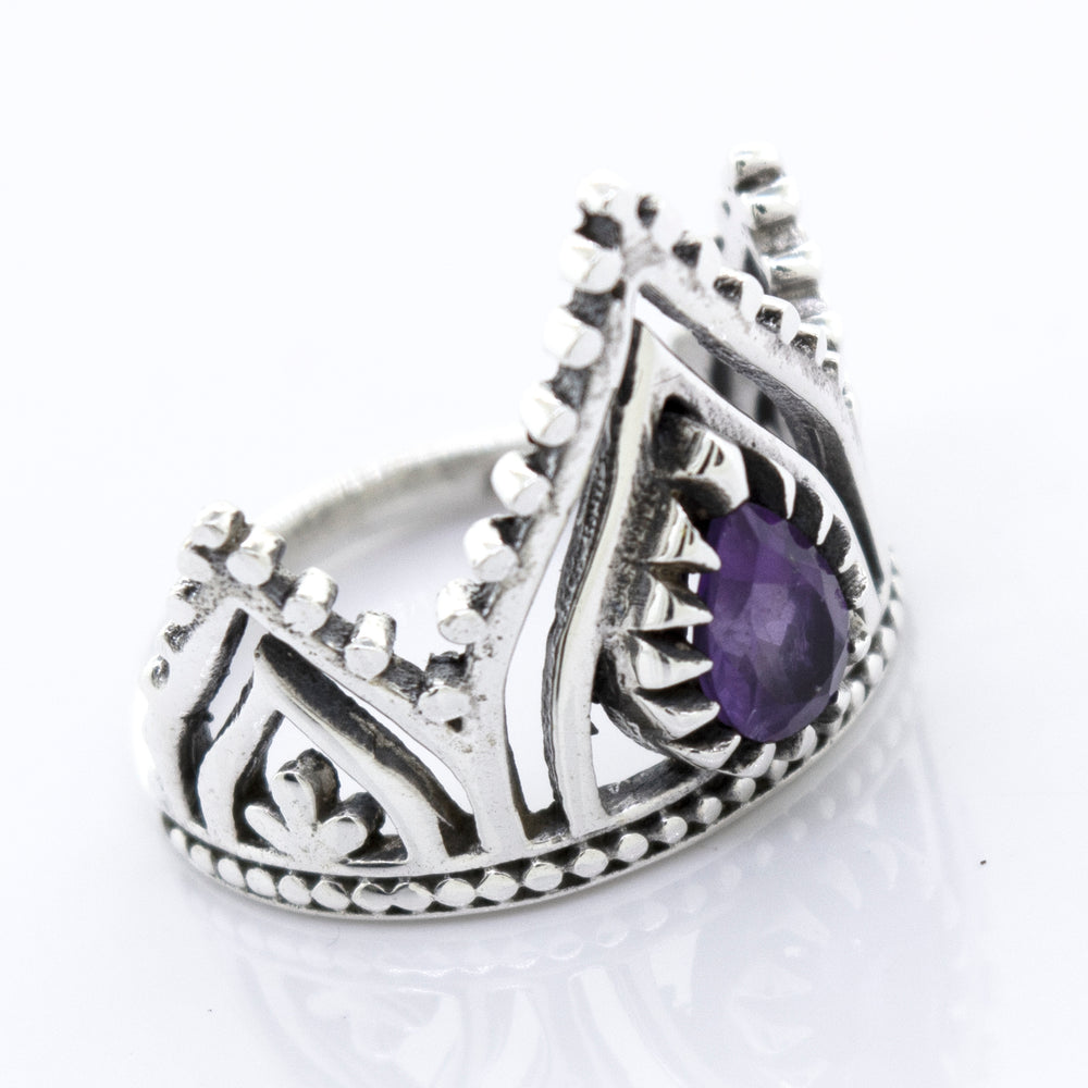 
                  
                    A Super Silver Silver Crown Ring With Teardrop Shape Amethyst.
                  
                