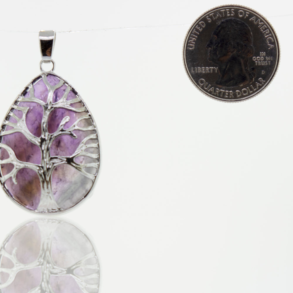 Teardrop Shape Stone with Silver Plated Tree Of Life Pendant from Super Silver