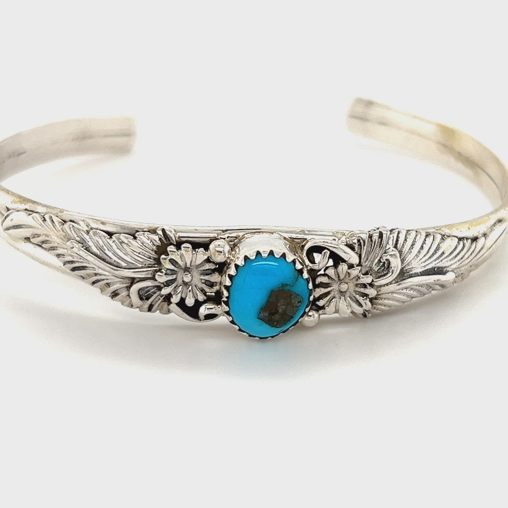 
                  
                    Load and play video in Gallery viewer, Native American Turquoise Cuff with Floral Designs
                  
                