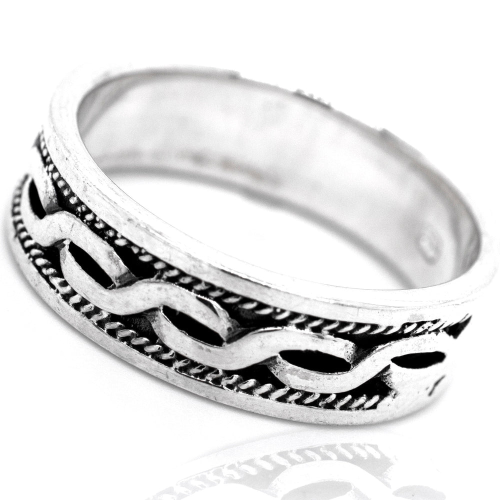 
                  
                    A sterling silver ring with a Braided Rope Band, perfect for engagement or as a mens accessory.
                  
                