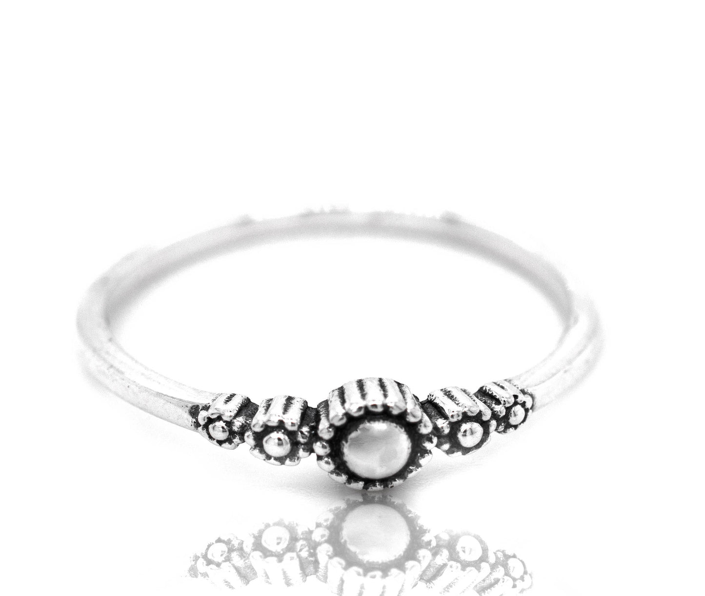 A Tiny Beaded Princess Ring crafted from .925 Sterling Silver, adorned with lustrous pearls by Super Silver.
