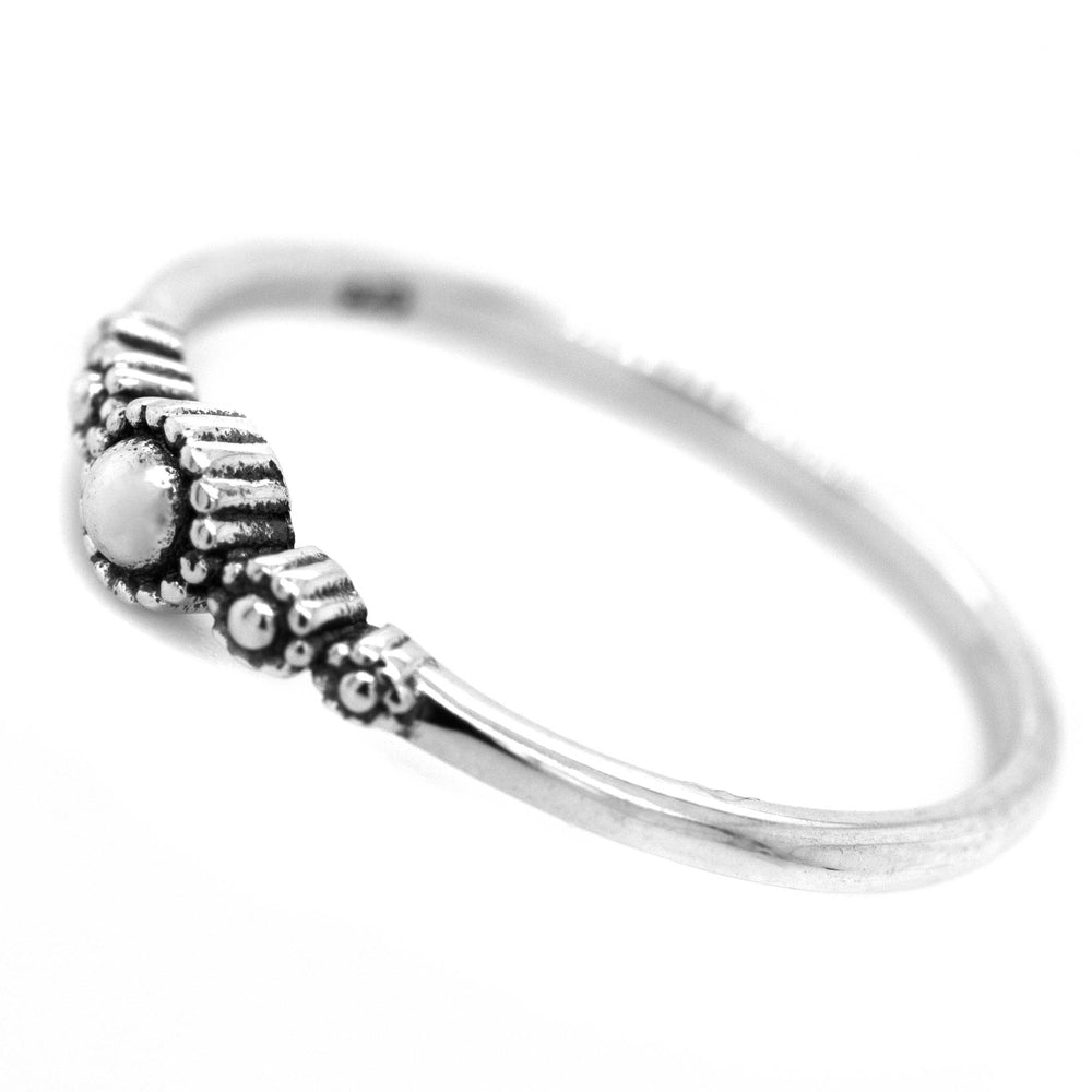 A Tiny Beaded Princess Ring crafted from .925 Sterling Silver, adorned with a beautiful white stone by Super Silver.