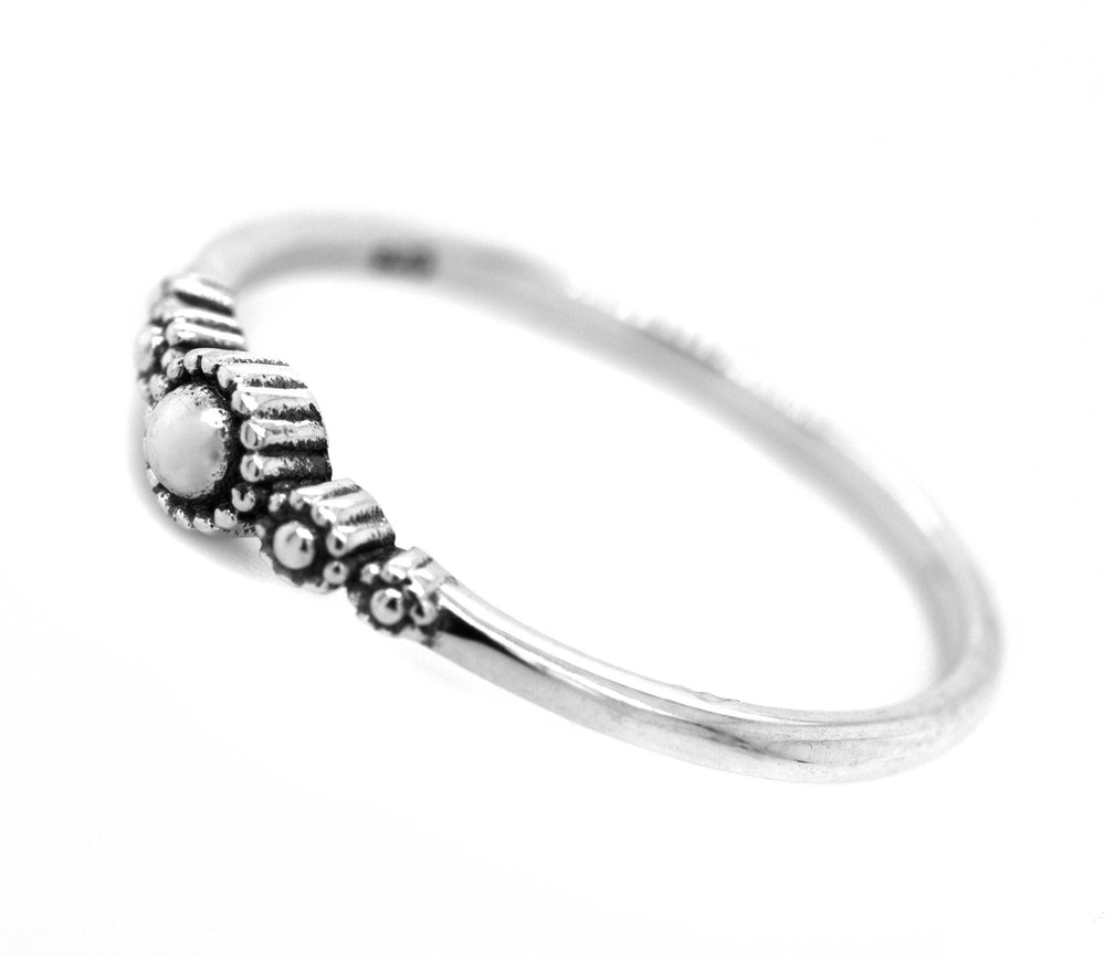 A Tiny Beaded Princess Ring crafted from .925 Sterling Silver, adorned with a beautiful white stone by Super Silver.