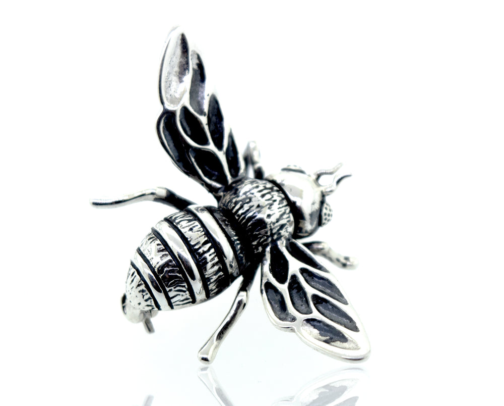 An exquisite Stunning Sterling Silver Bee Pendant by Super Silver on a white background.