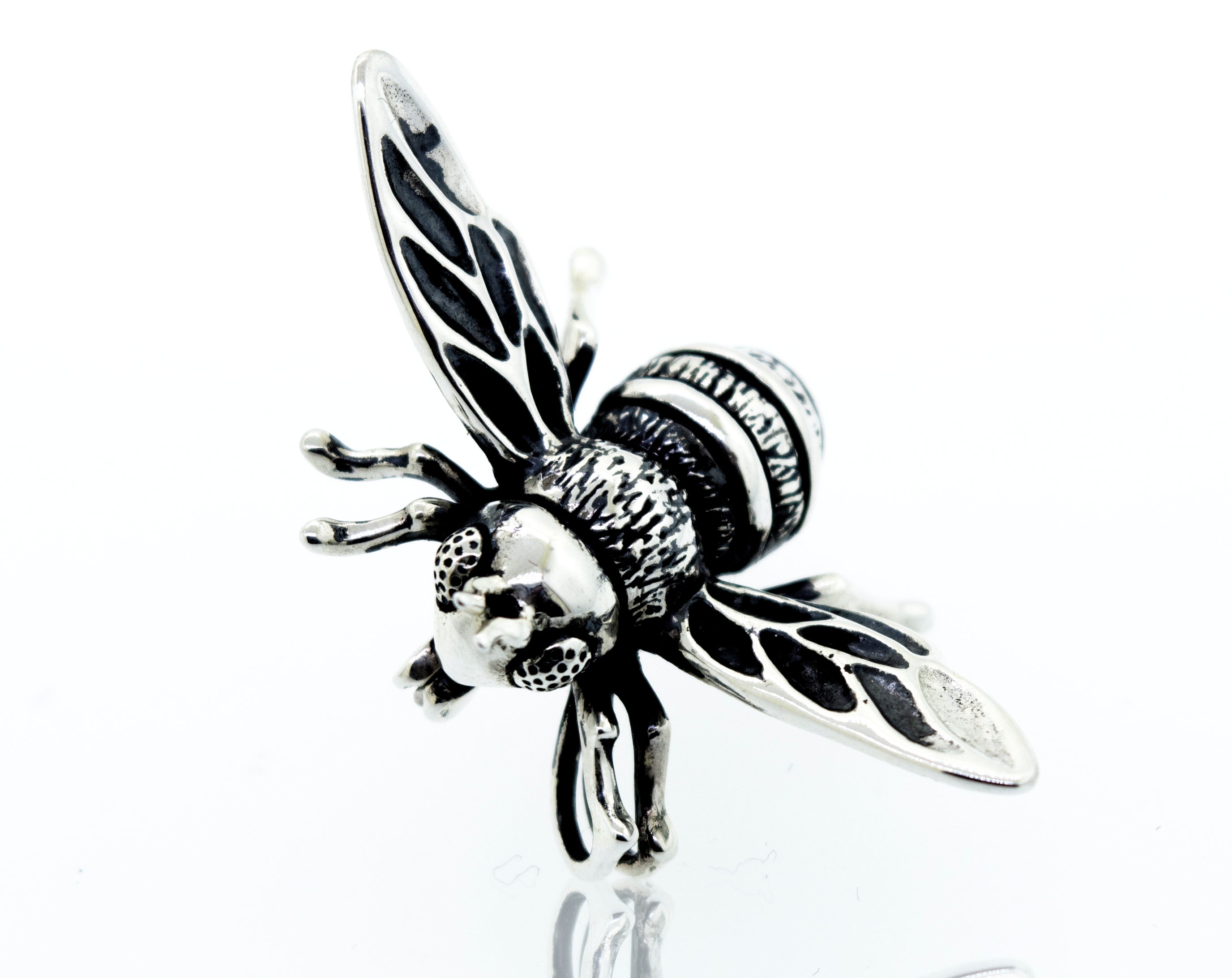 An elegant Super Silver Stunning Sterling Silver Bee Pendant on a white background.