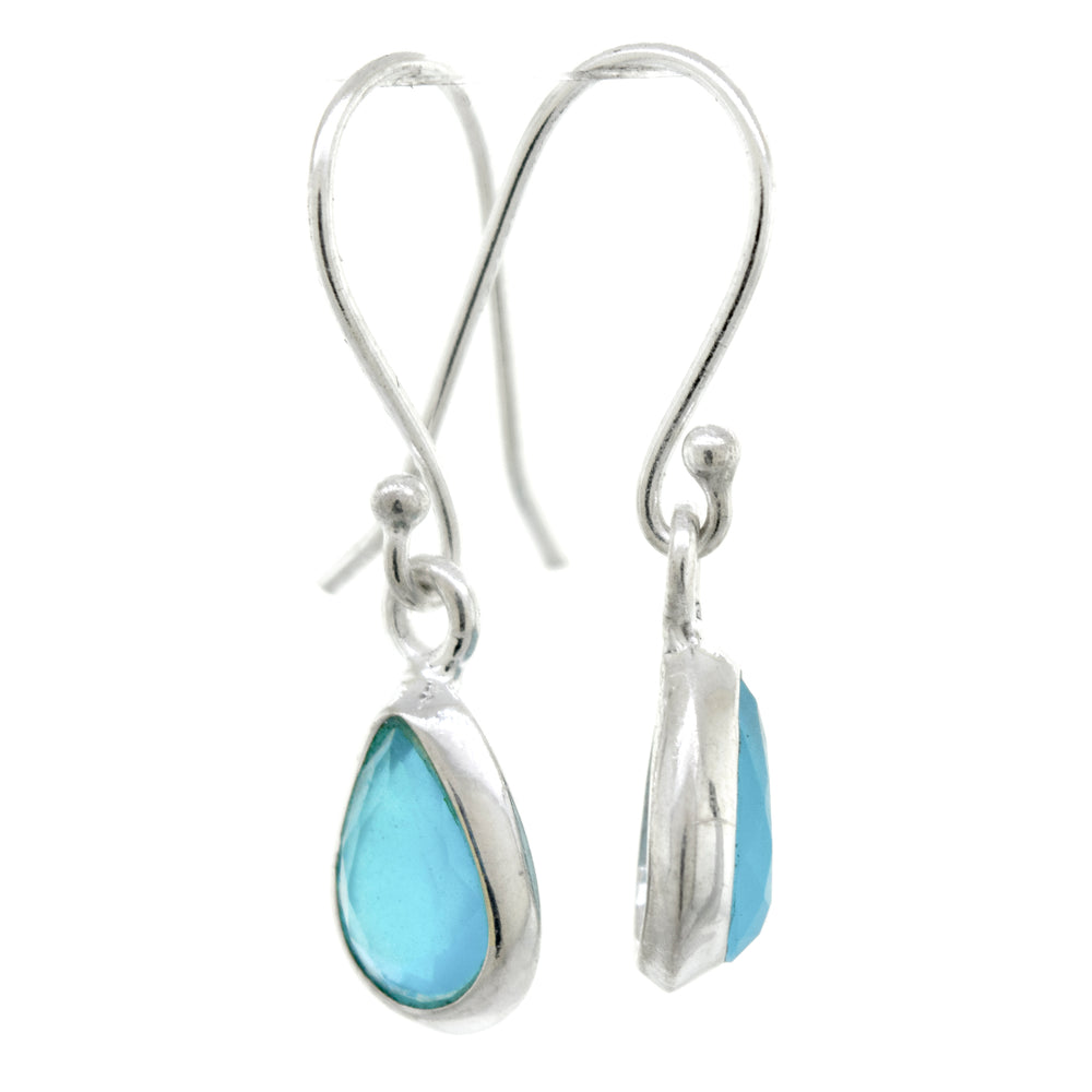 
                  
                    A pair of Simple Teardrop Shape Blue Chalcedony Earrings from Super Silver with turquoise stones in a sterling silver setting.
                  
                