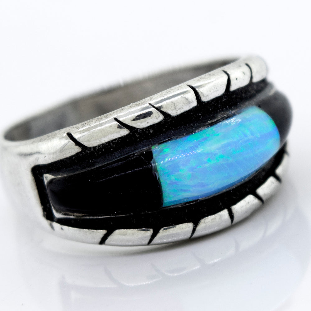 
                  
                    A Super Silver American Made Opal Inlay Ring.
                  
                