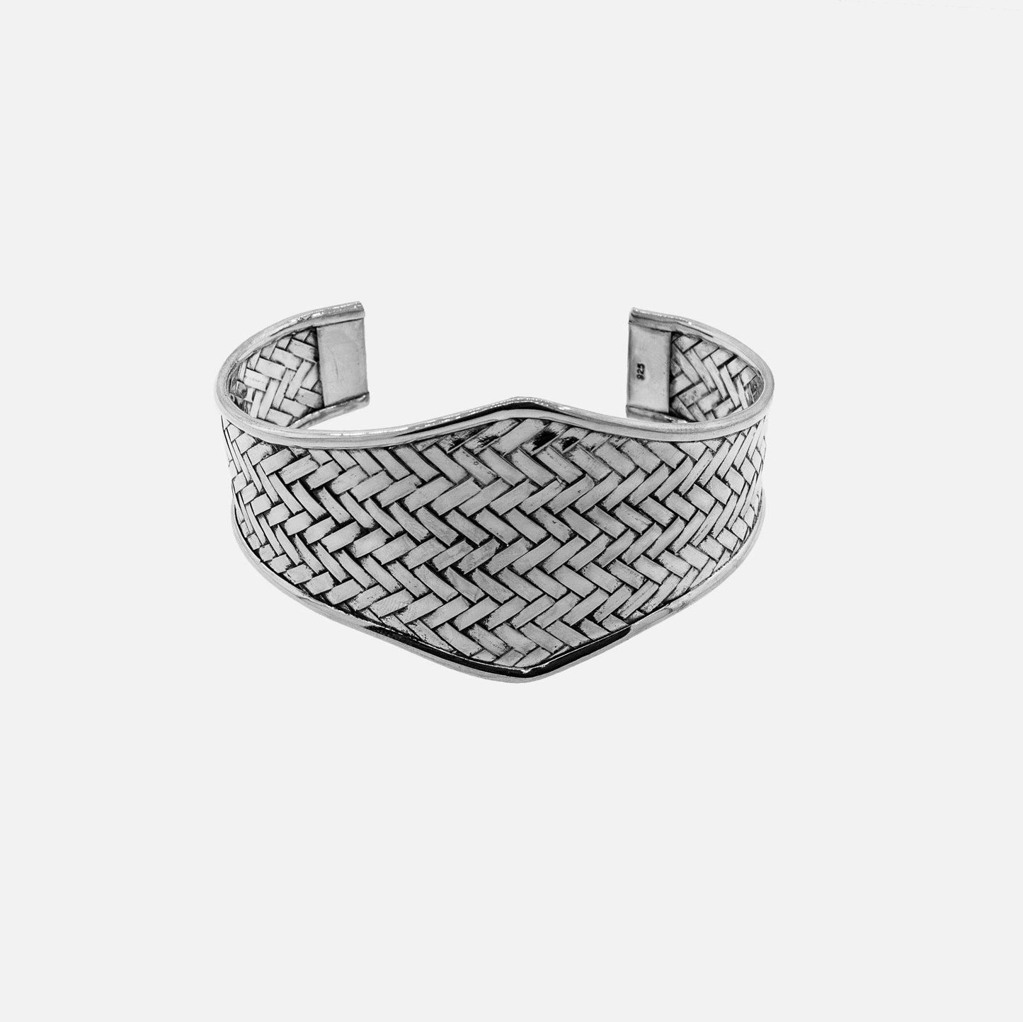 
                  
                    A Wide Diamond Shaped Basket Weave Cuff Bracelet by Super Silver, crafted from .925 Sterling Silver.
                  
                