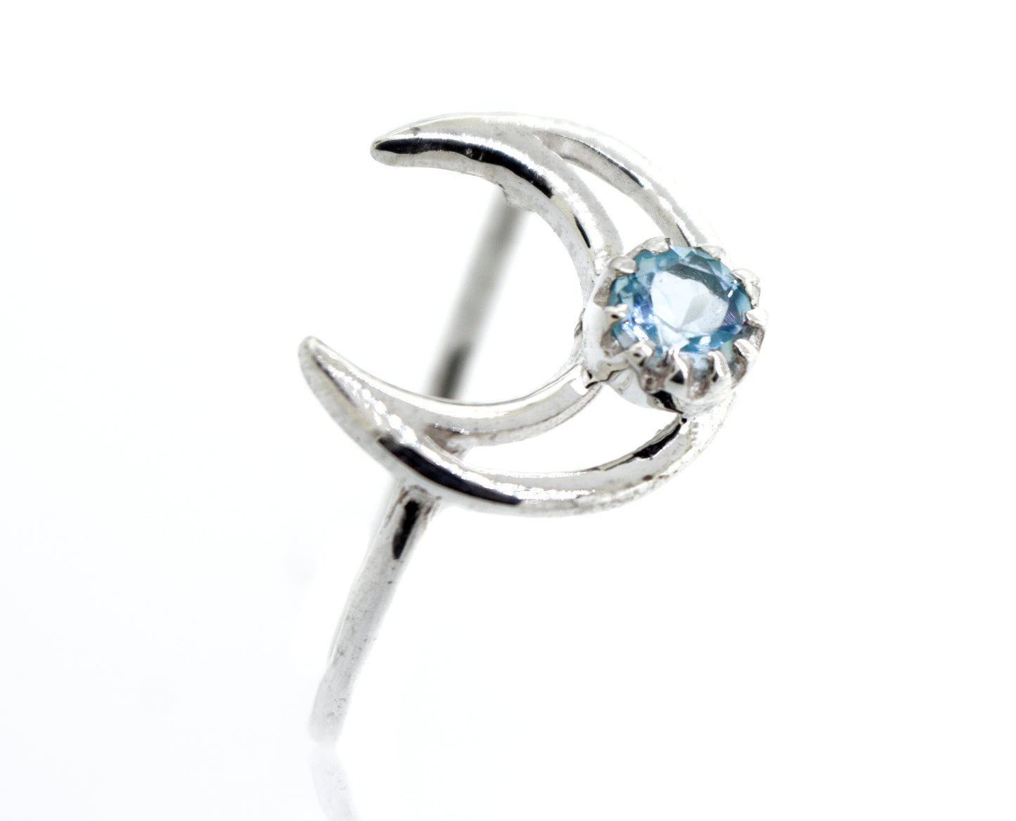 
                  
                    A Super Silver Online Only Exclusive Moon Design Blue Topaz Ring.
                  
                