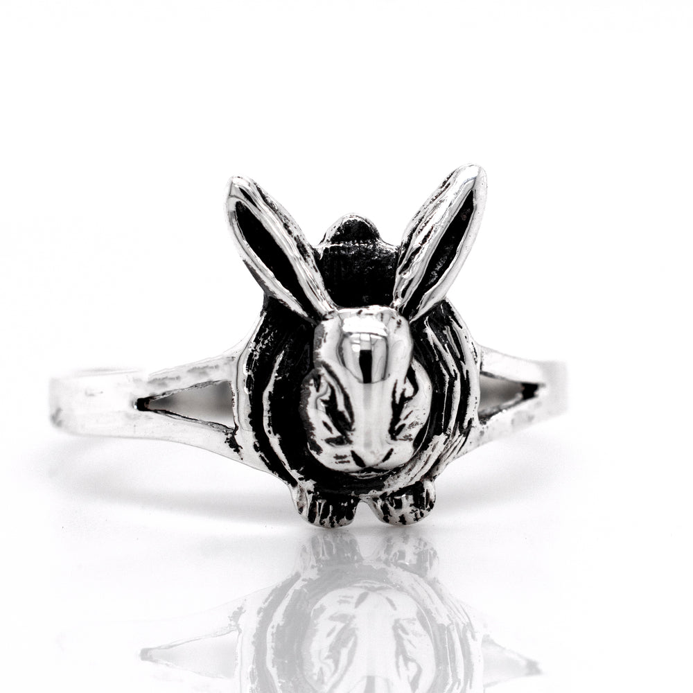 A Super Silver Rabbit Ring with a sterling silver rabbit shape design.