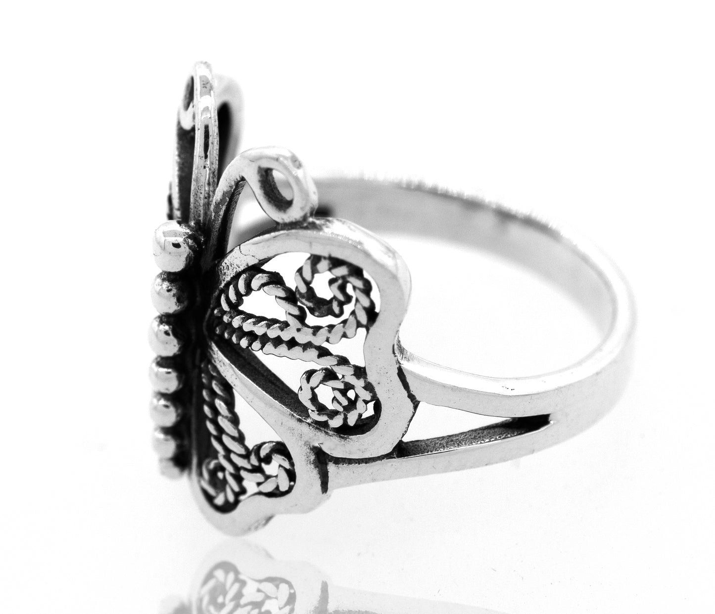 
                  
                    A statement Filigree Butterfly Ring with a butterfly design.
                  
                