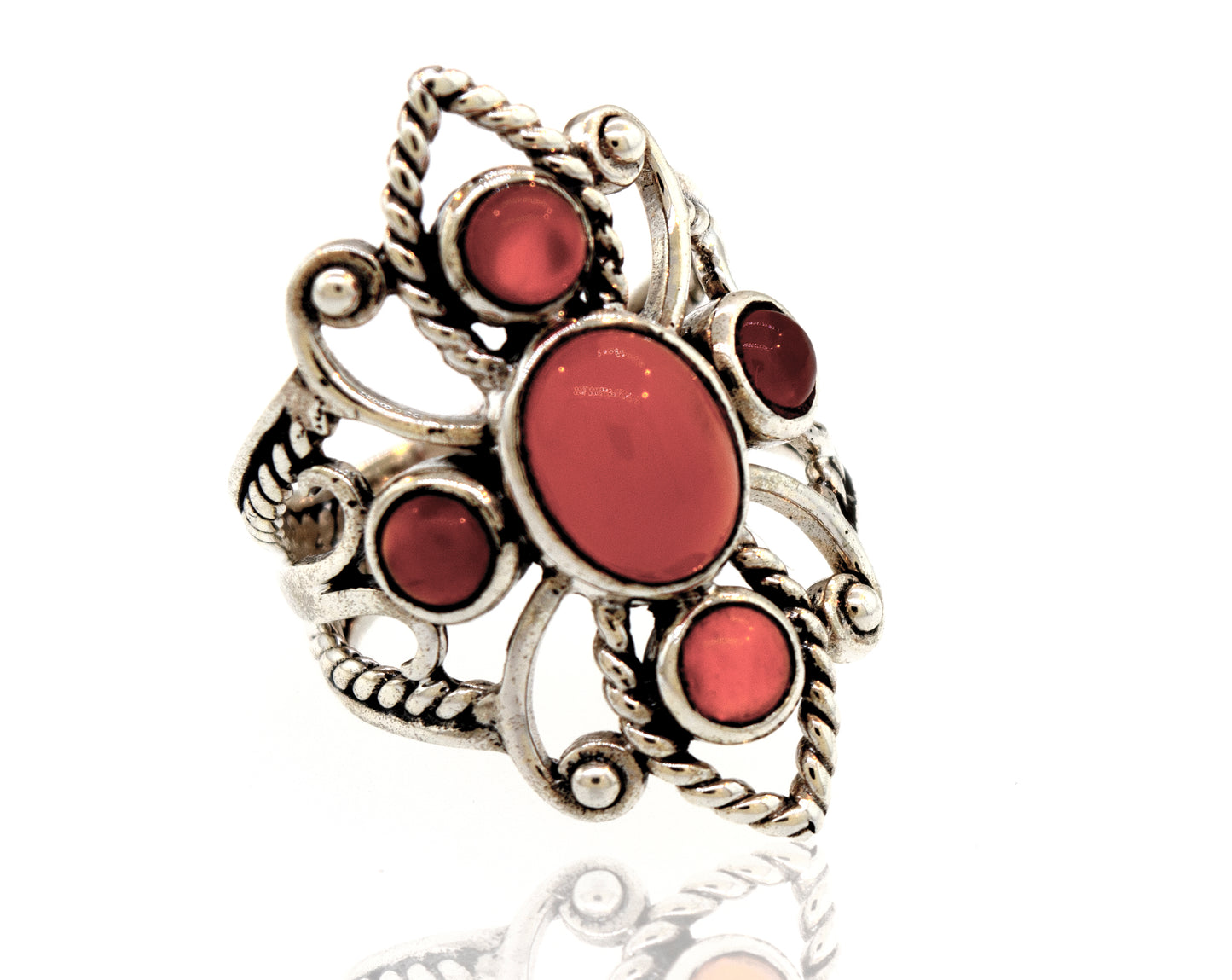 
                  
                    A Super Silver Online Only Exclusive Carnelian Ring with a carnelian crystal.
                  
                
