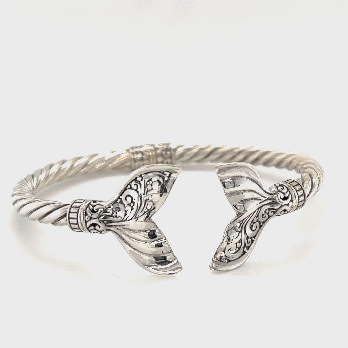 
                  
                    Load and play video in Gallery viewer, Majestic Half Filigree Whale Tail Cuff Bracelet
                  
                