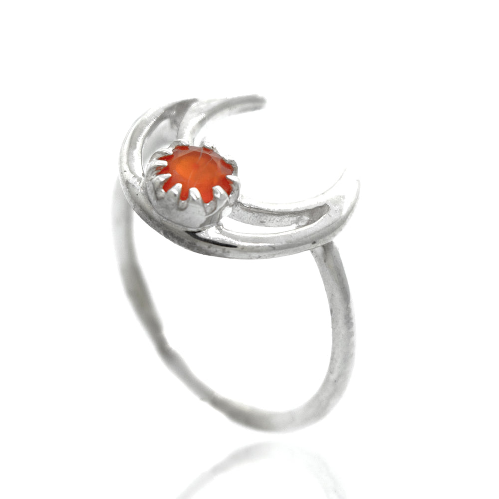 
                  
                    A Super Silver Online Only Exclusive Moon Design Carnelian Ring with a vibrant carnelian stone.
                  
                