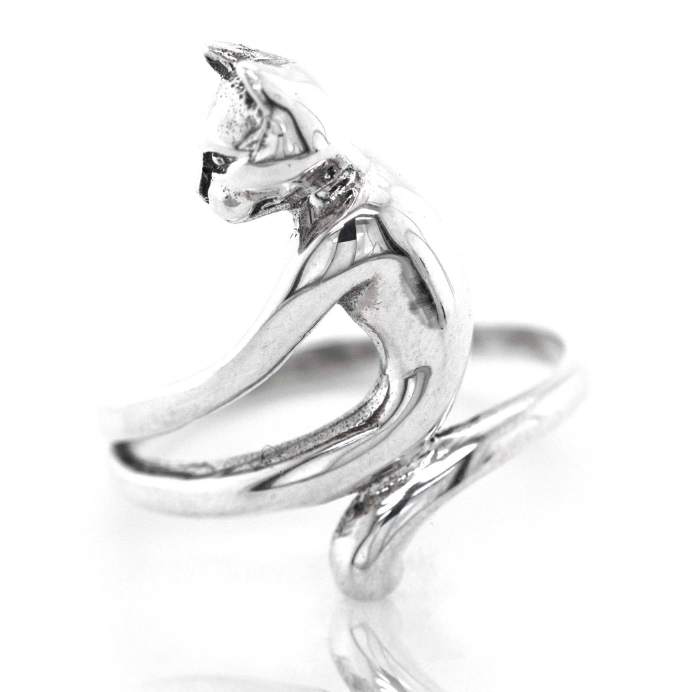 A cute silver Cat Ring with a minimalist cat on it.